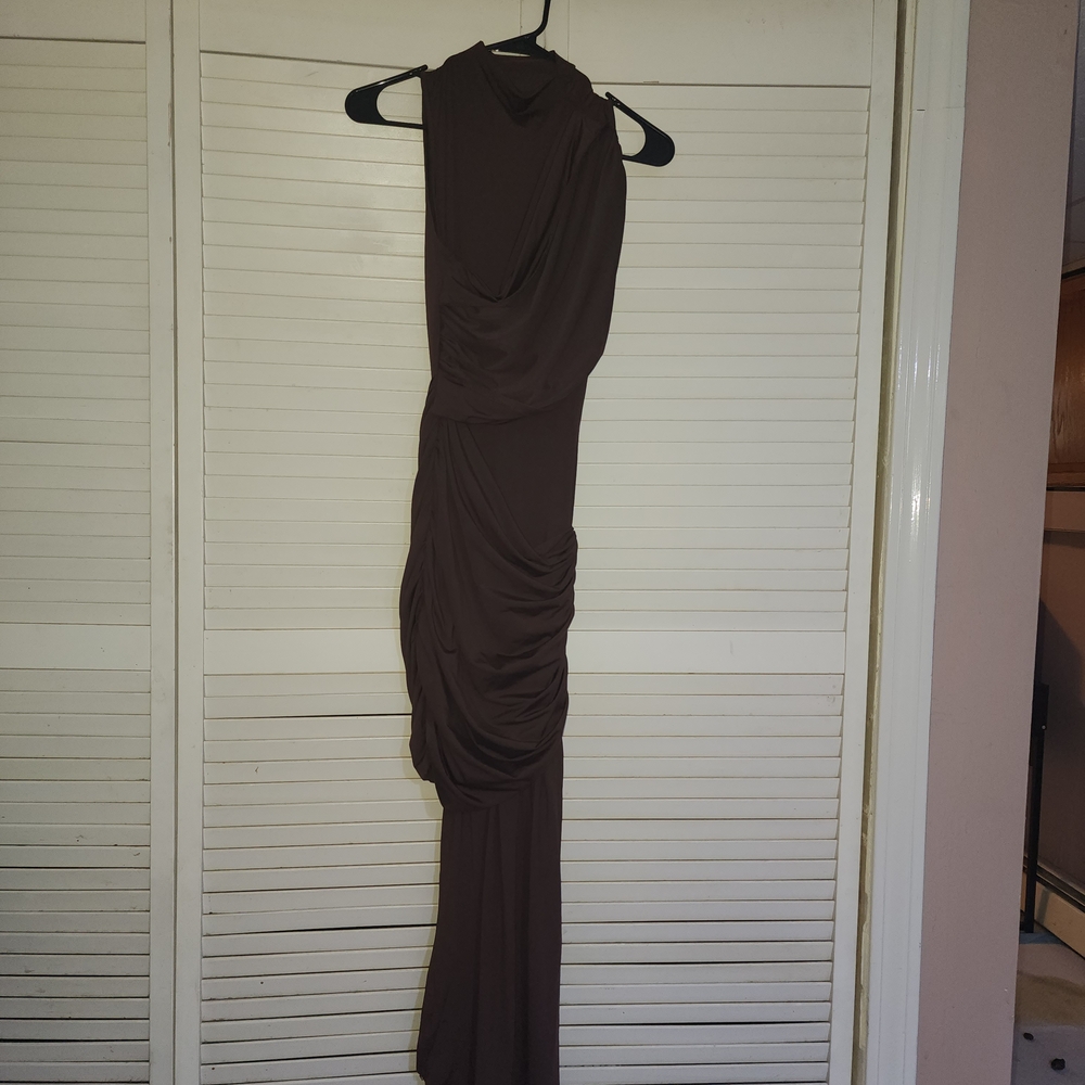 Brown One Shoulder Cocktail Gown